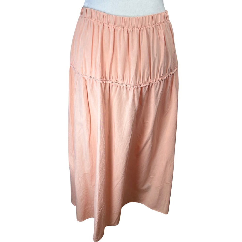 Celebrity‎ Peach Tiered Maxi Skirt Women Large Lace Trim Elastic Waist Flowy